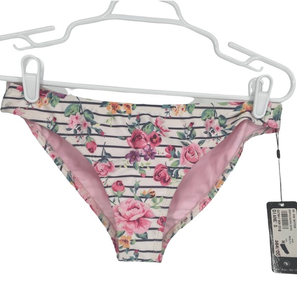 WILDFOX NWT SWIM 90’s BIKINI FLORAL STRIPE BOTTOMS SWIMSUIT NEW - Picture 1 of 6